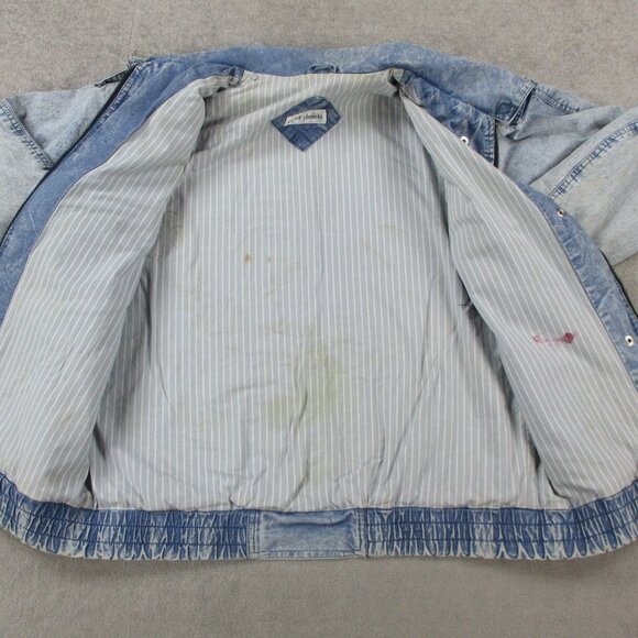 VINTAGE Peter Daniels Jacket Adult Medium Blue Denim Acid Wash Grunge 80s Bomber - Picture 8 of 15